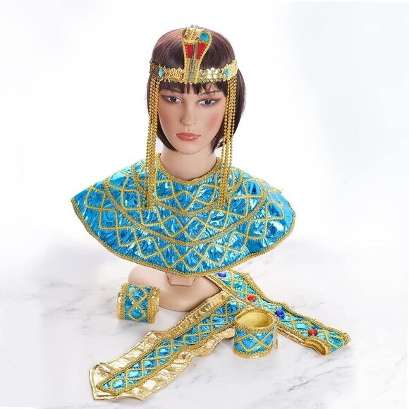 Egyptian Costume Accessories Set Women Beaded Headpiece Collar Belt Wristbands H
